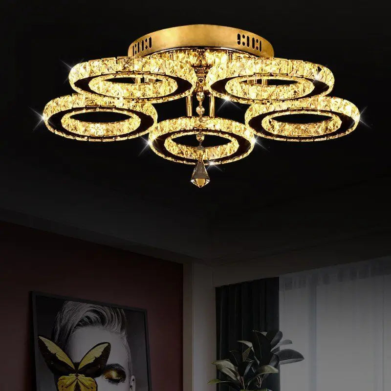 GreeLustr Modern Led Crystal Ring Pendant Light For Living Room