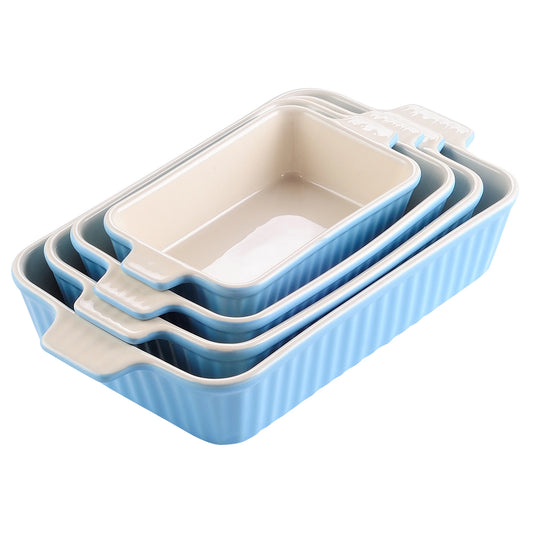 MALACASA 4 Piece Ceramic Bakeware Set With Handles For Lasagna Pie Casserole