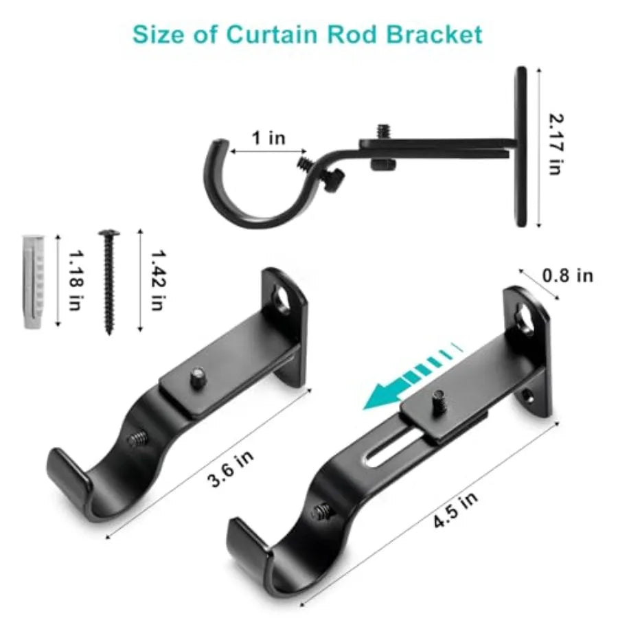 Adjustable Curtain Rod Brackets, Metal Window Drapery Rod Hanger Holders Hooks for 1 inch Rods,3