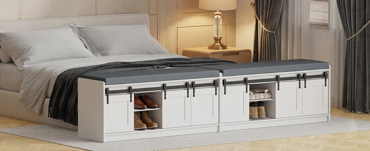 TinyNest Shoe Storage Bench With Linen Cushion Entryway Cabinet