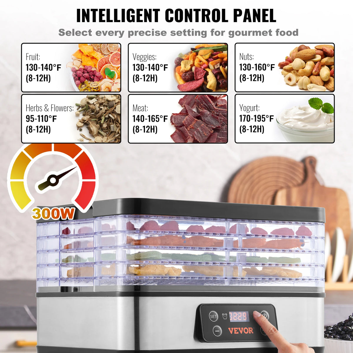 VEVOR 5 Tray Food Dehydrator Stainless Steel Dryer With Timer