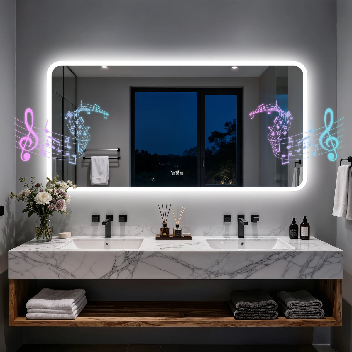 Smart Led Bathroom Mirror With Bluetooth Speakers Anti Fog
