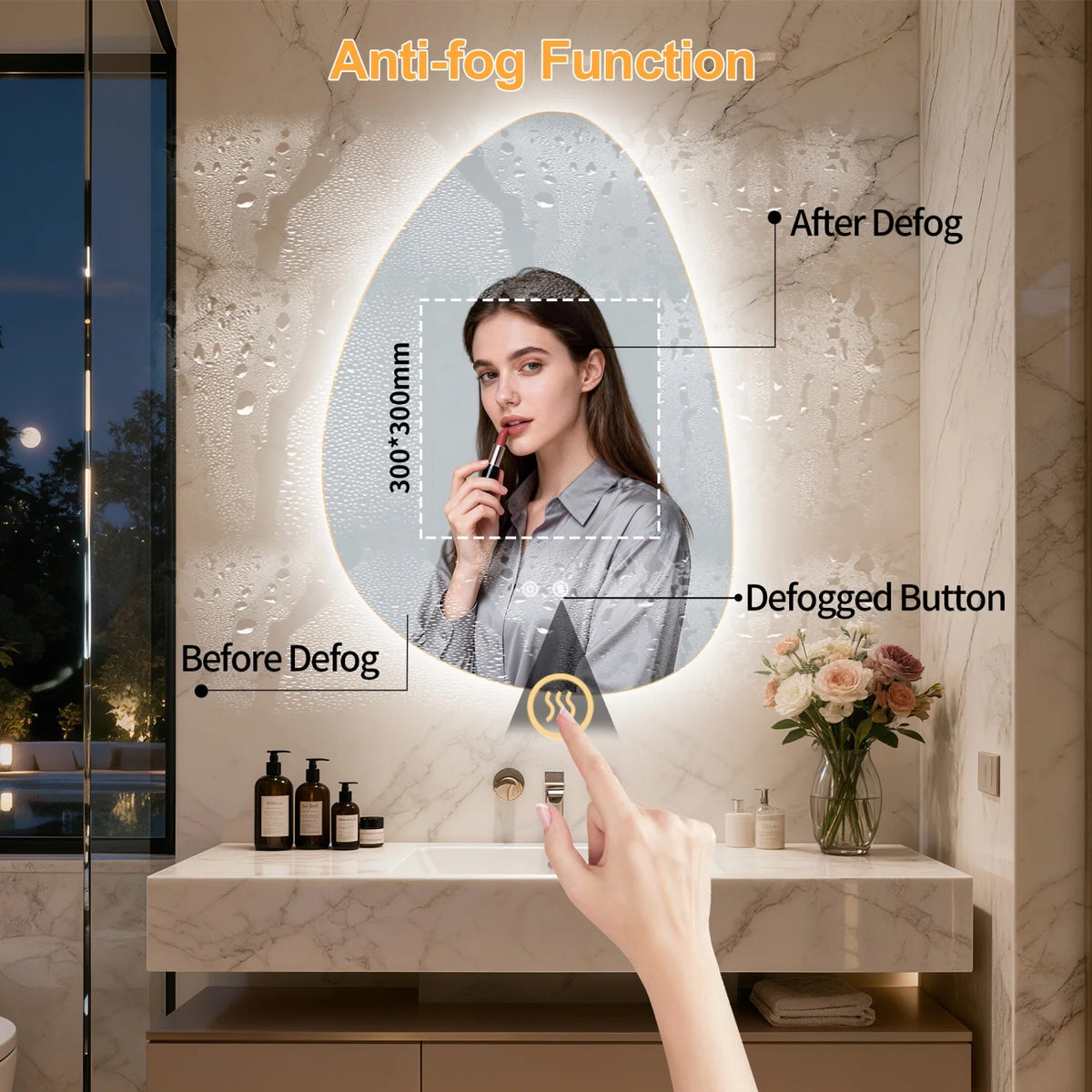LED Wall Mounted Bathroom Mirror With Anti Fog And Three Color Settings