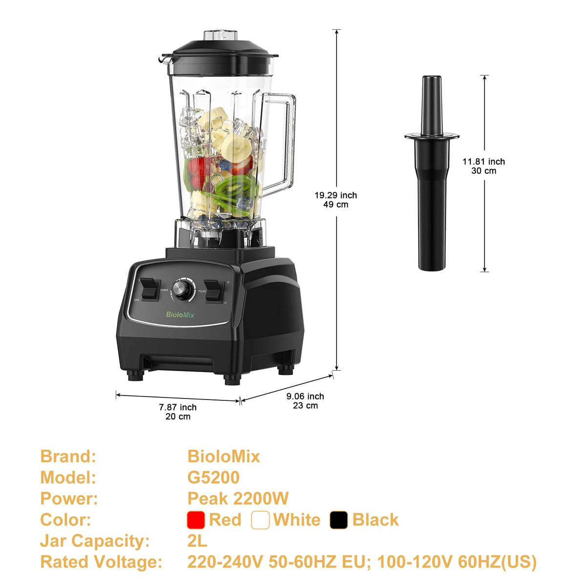 Biolomix Heavy Duty Commercial Blender Mixer Juicer 3HP 2200W