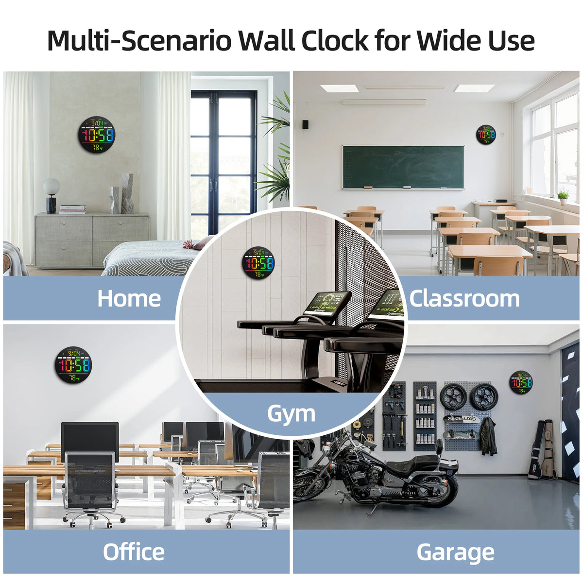 LED Wall Clock With Timer Temperature Date Night Light Alarm