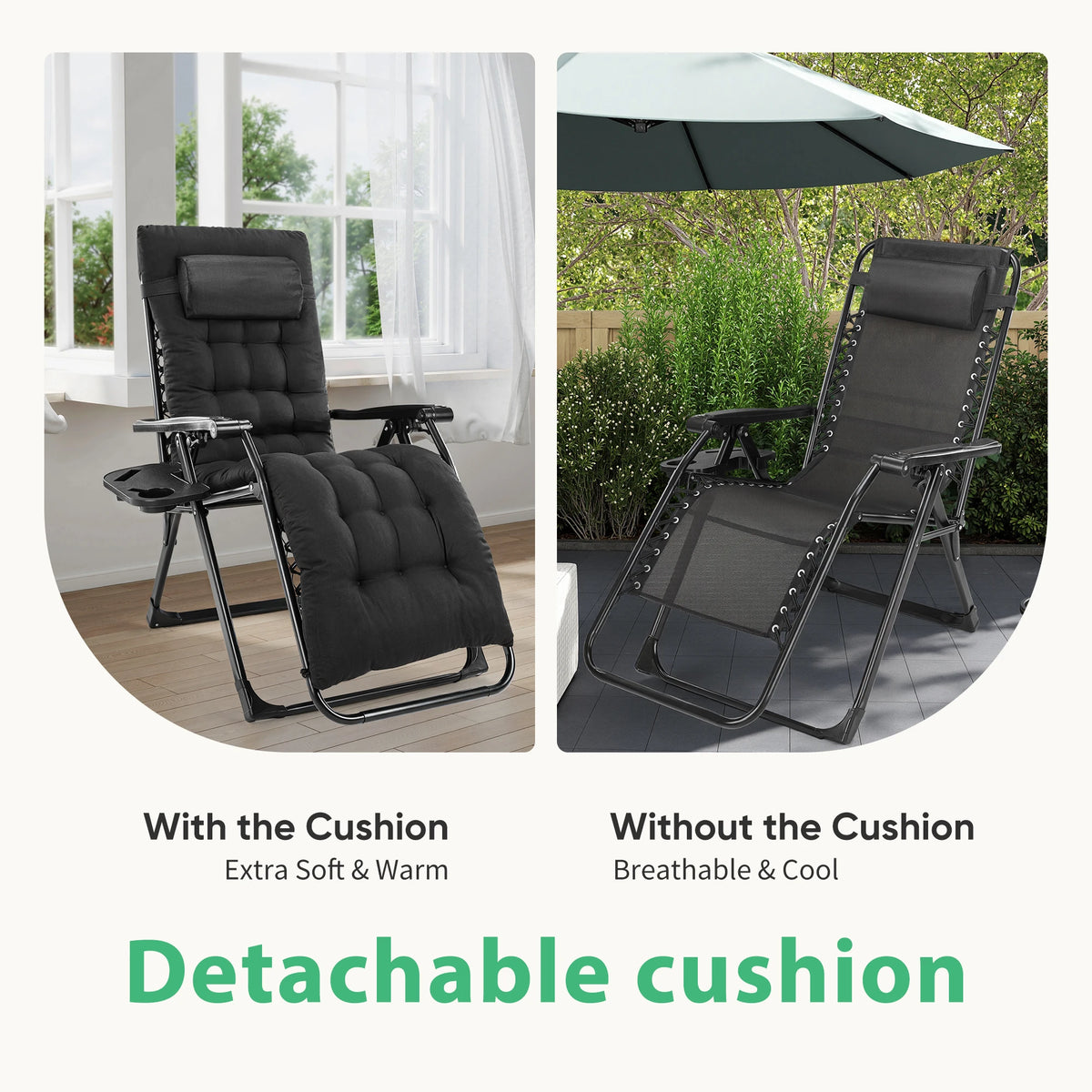 JHK Portable Zero Gravity Recliner Chairs Set Of 2 With Cup Holders Outdoor
