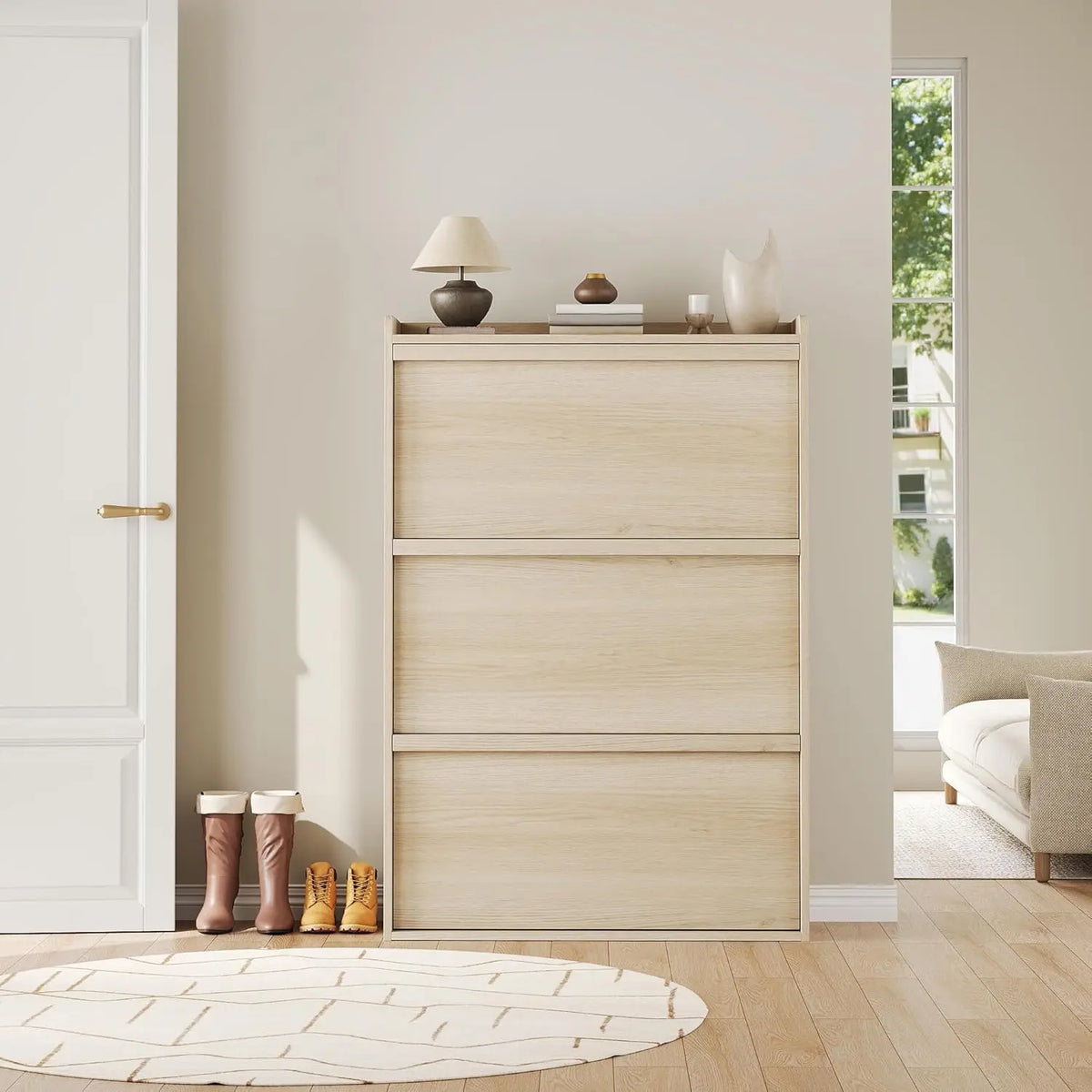 3 Flip Drawer Shoe Cabinet 46.1in Slim Freestanding Shoe Storage Organizer With Adjustable Shelves For Entryway Hallway Home Use