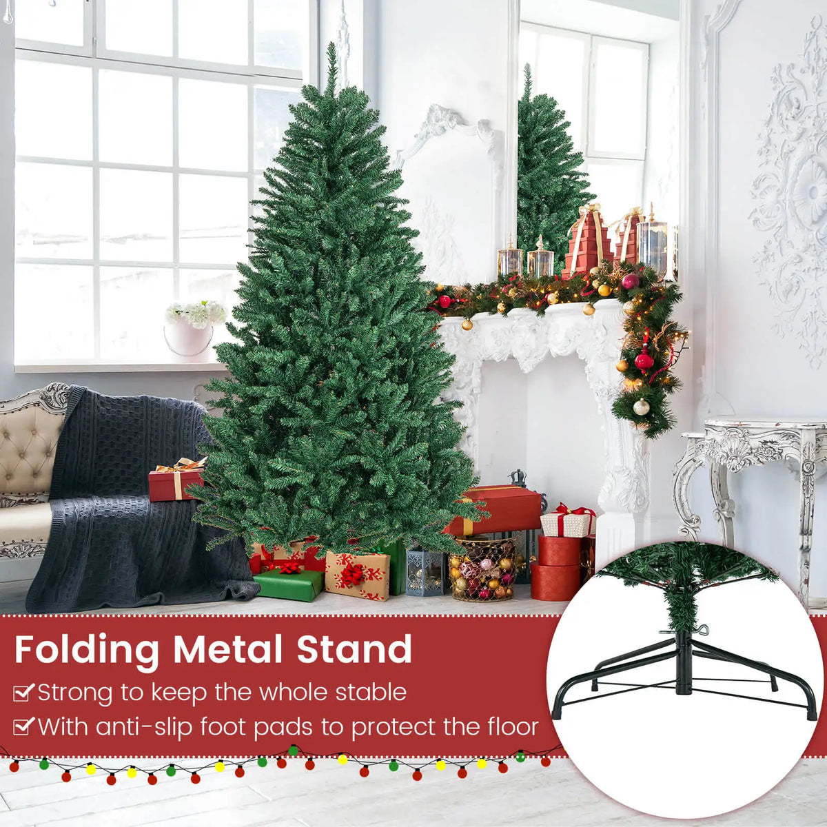 Lifezeal Artificial Christmas Tree Full Fir Hinged Structure