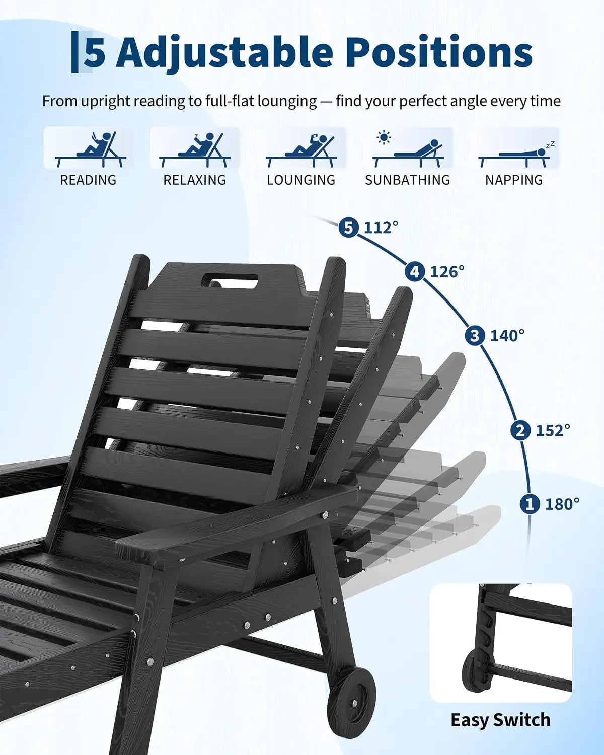 HDPE Lounge Chair With Wood Texture 5 Position Backrest