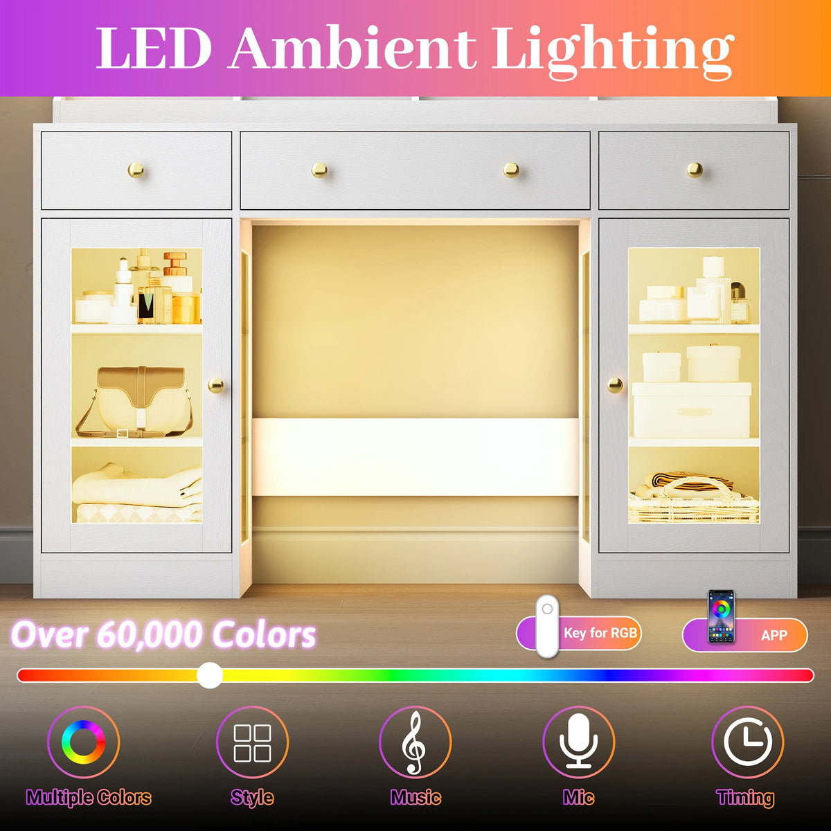 Makeup Vanity With Large Mirror And Lights USB Charging Station