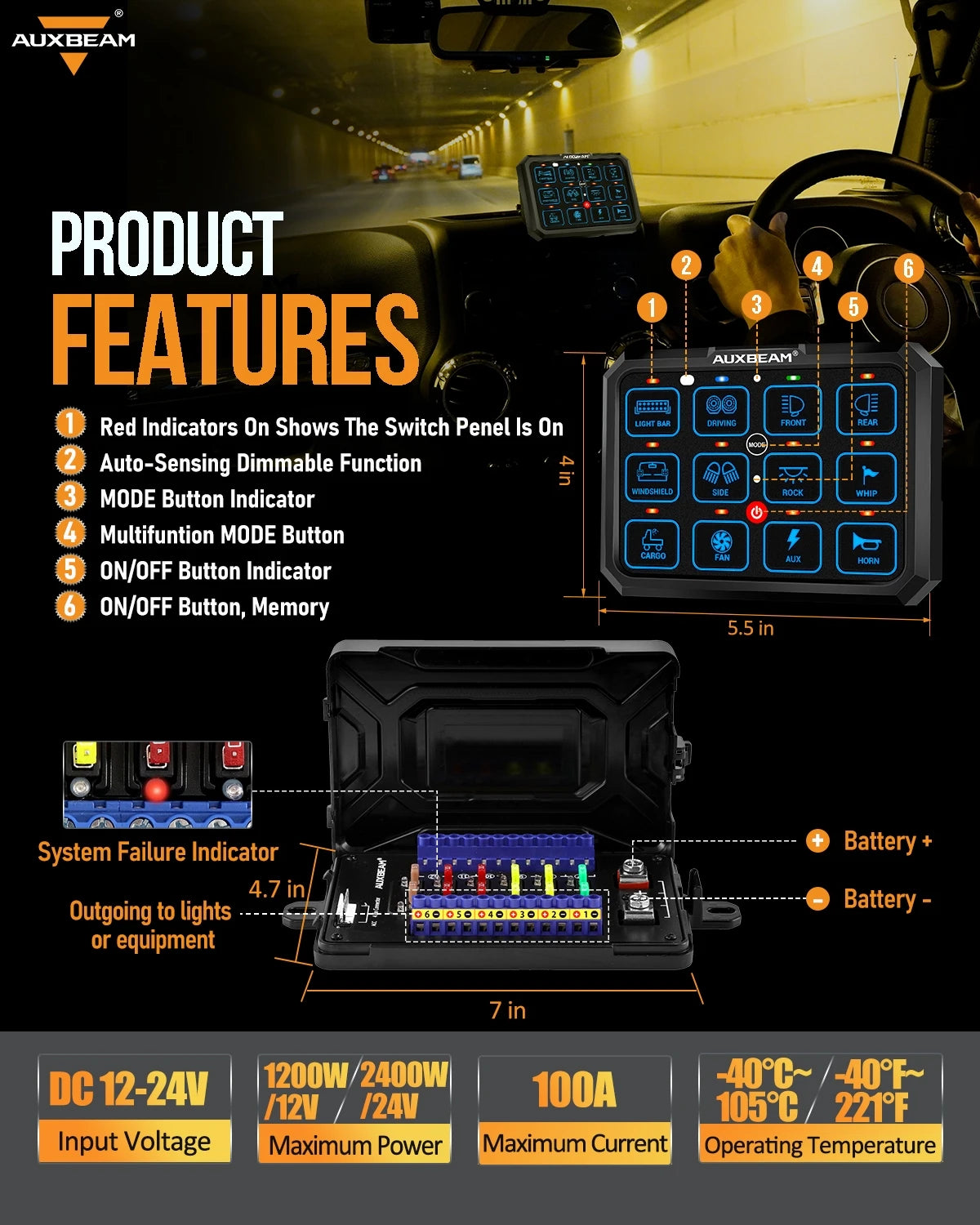 Auxbeam 6 To 8 Gangs LED Switch Panel Relay SystemPro