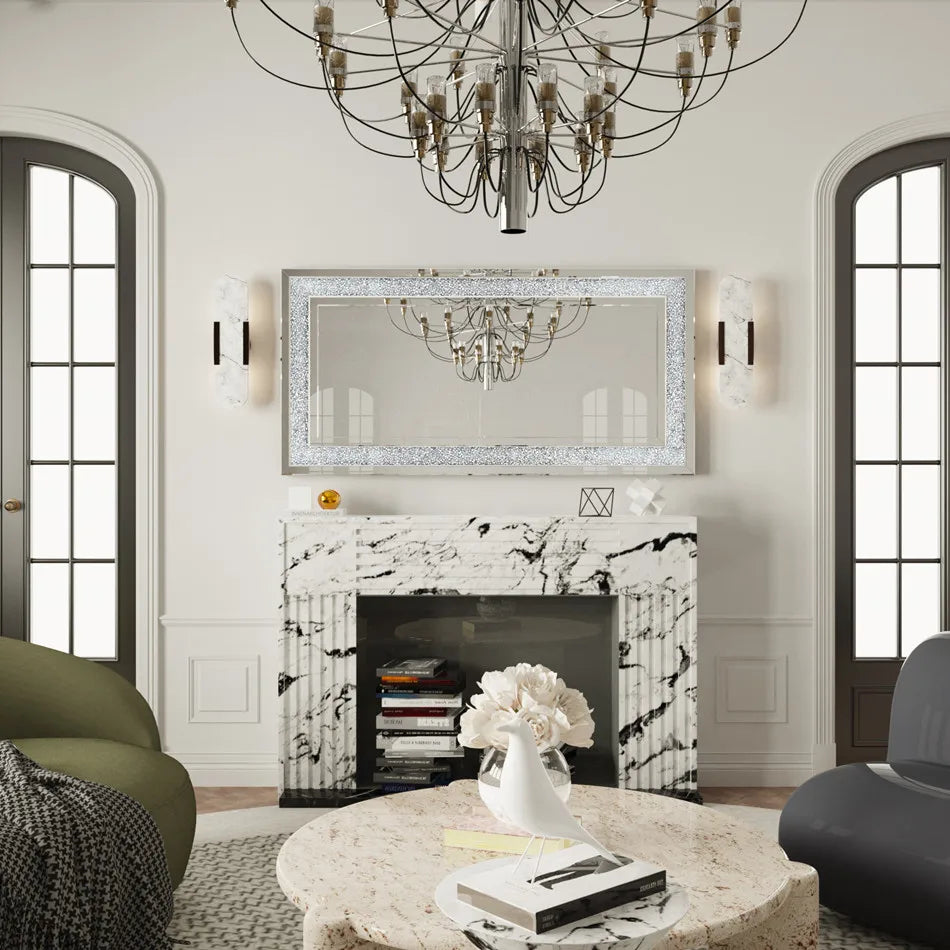 LUVODI Vanity Mirror With Crystal Rhinestone Frameless Wall Mount