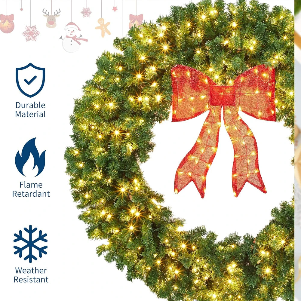 Studyset Pre Lit Artificial Christmas Wreath With Bow And Lights