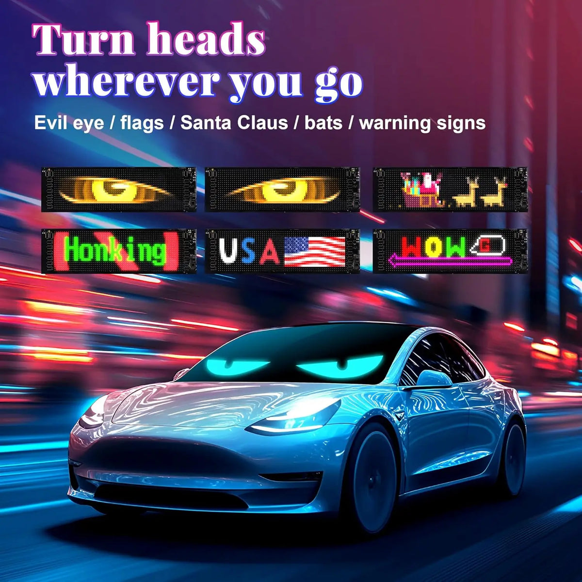 Universal Vehicle LED Devil Eyes Light With Programmable Pixel Panel