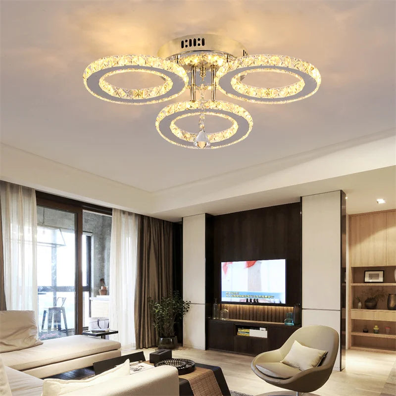 GreeLustr Modern Led Crystal Ring Pendant Light For Living Room