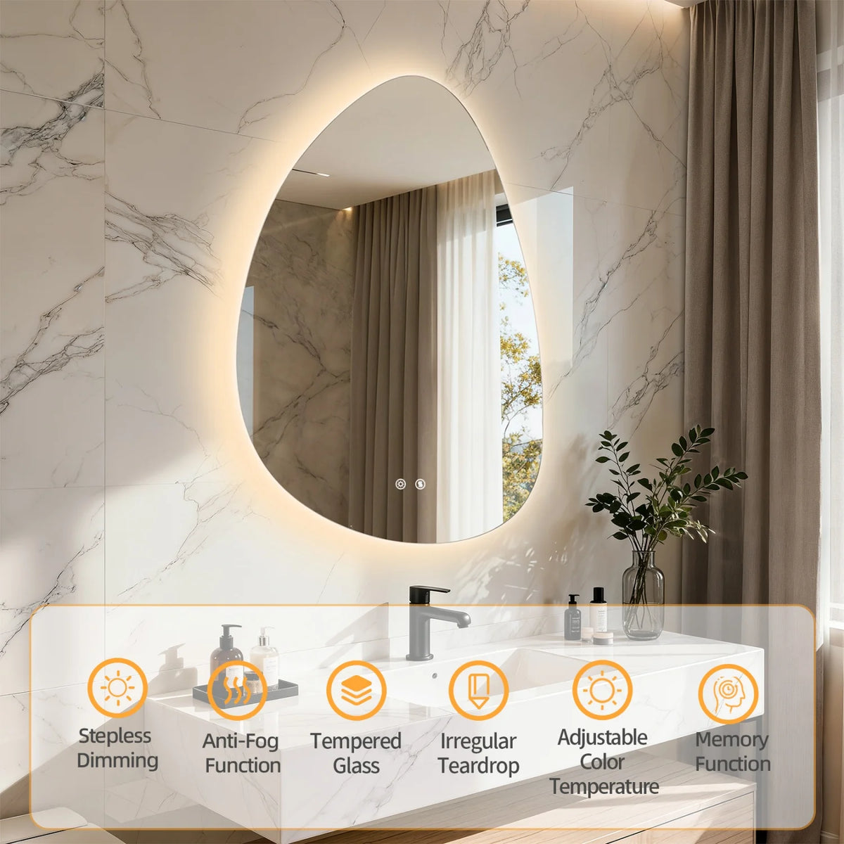LED Wall Mounted Bathroom Mirror With Anti Fog And Three Color Settings