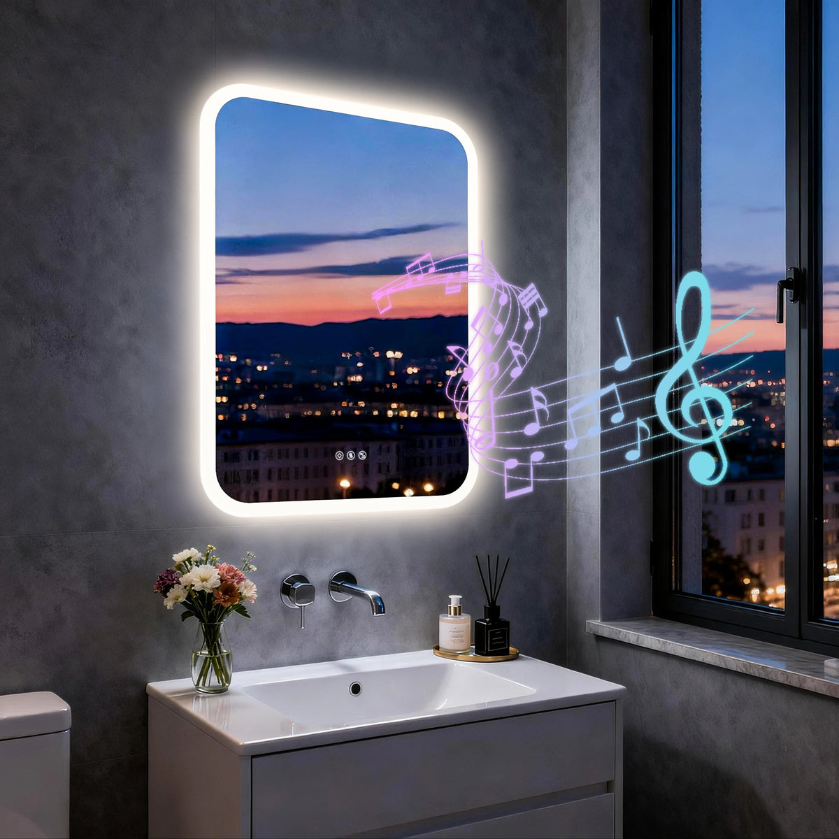 Smart Led Bathroom Mirror With Bluetooth Speakers Anti Fog