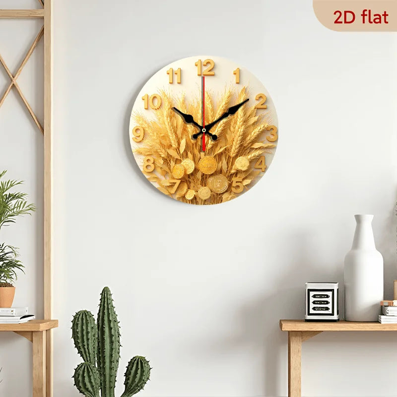 Modern Farmhouse Money Round Wall Clock With Golden Hands