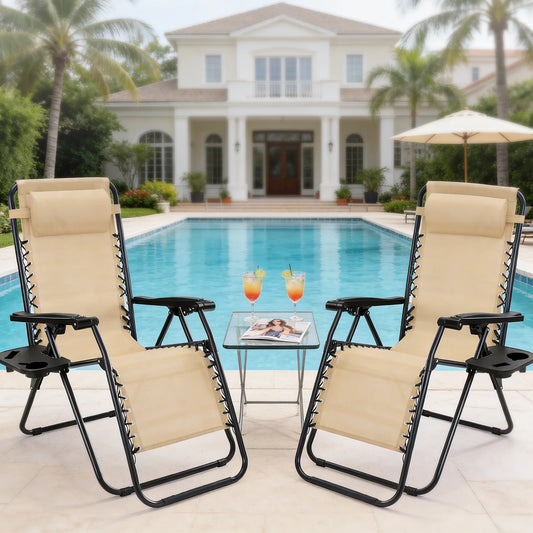 JHK Portable Zero Gravity Recliner Chairs Set Of 2 With Cup Holders Outdoor