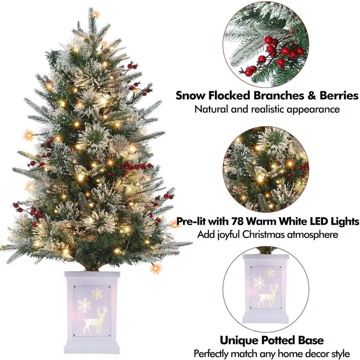 Anixol Pre Lit Artificial Christmas Tree With Warm LED Lights