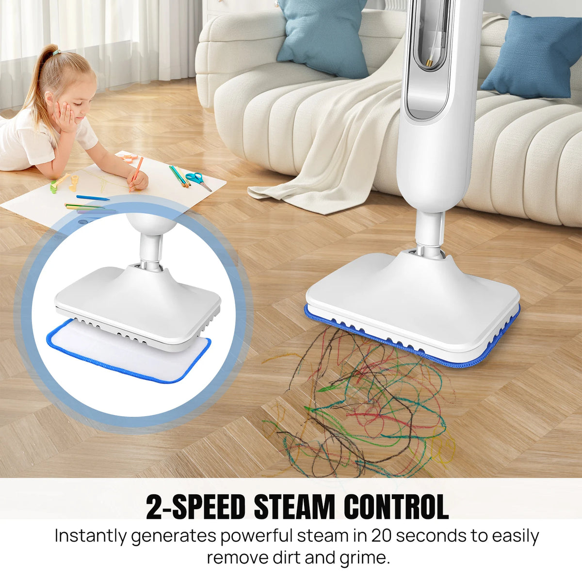 Briefness 1500W Steam Mop Cleaner Removes Bacteria Hardwood Tile Floors