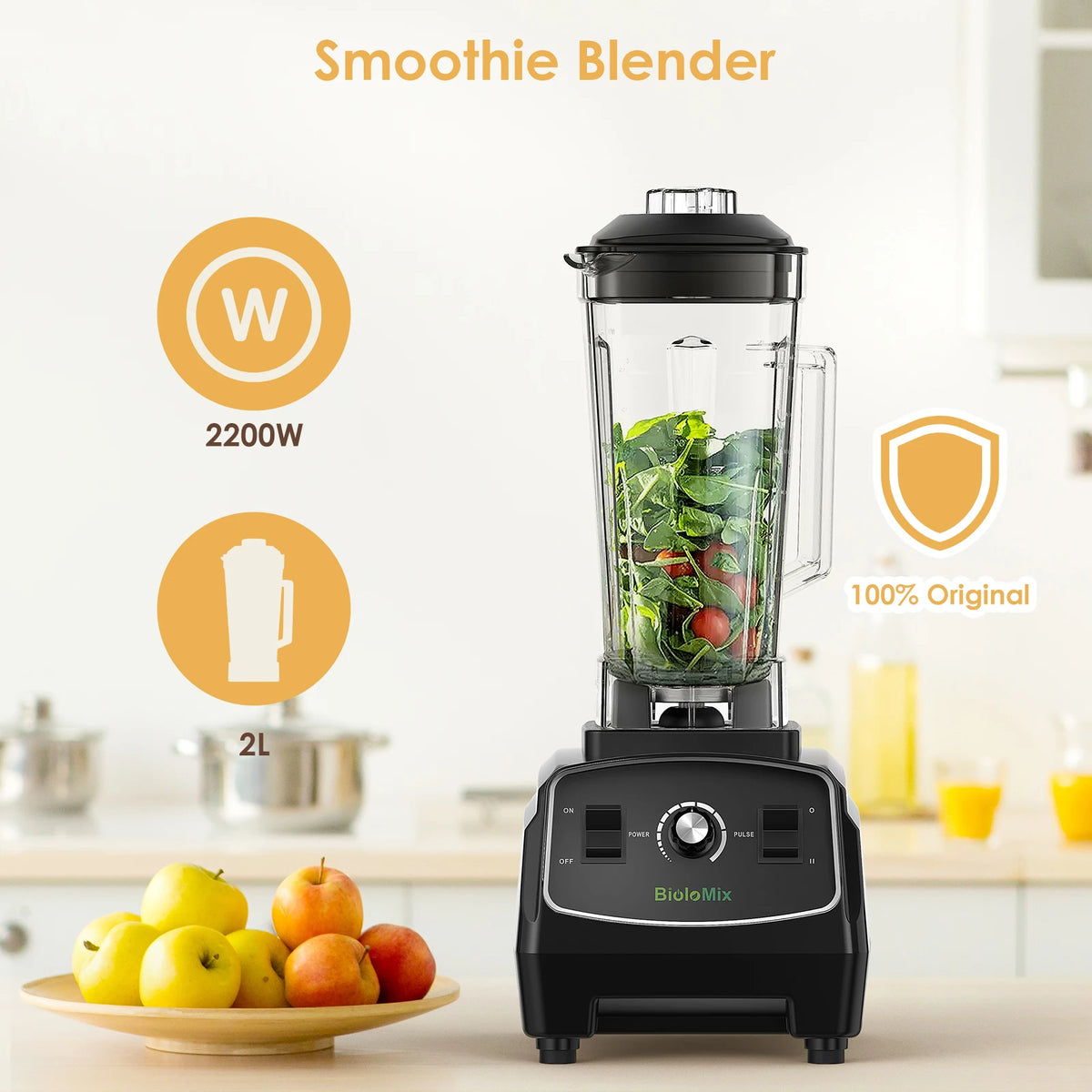 Biolomix Heavy Duty Commercial Blender Mixer Juicer 3HP 2200W