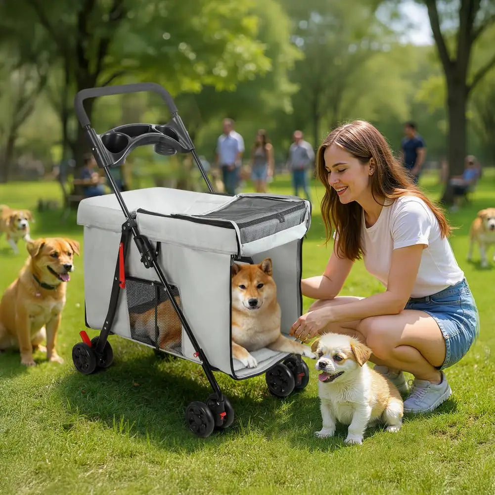 Dog Stroller 360-degree Wheels Foldable Pet Cart 5 Ventilation Windows Removable Tray Outdoor Travel for Small Medium Dogs Cats