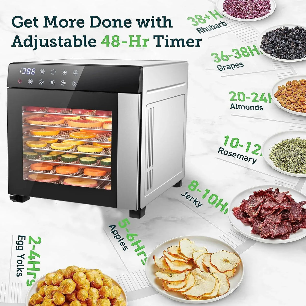 SNDOAS 8 Tray Stainless Steel Dehydrator 600W Digital Timer