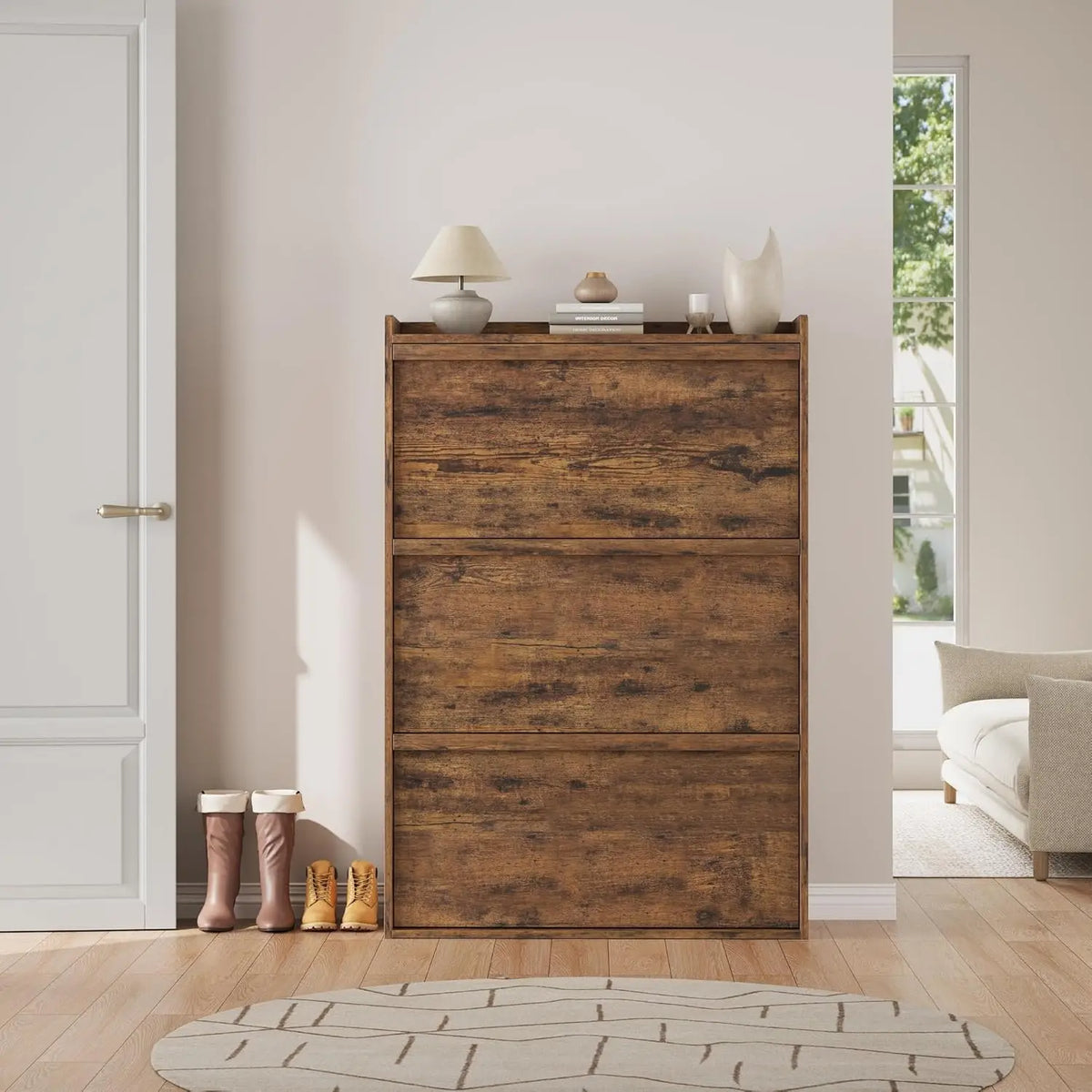 3 Flip Drawer Shoe Cabinet 46.1in Slim Freestanding Shoe Storage Organizer With Adjustable Shelves For Entryway Hallway Home Use