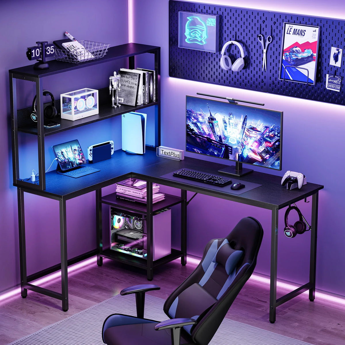 JHK Reversible L Shaped Gaming Desk With LED Lighting
