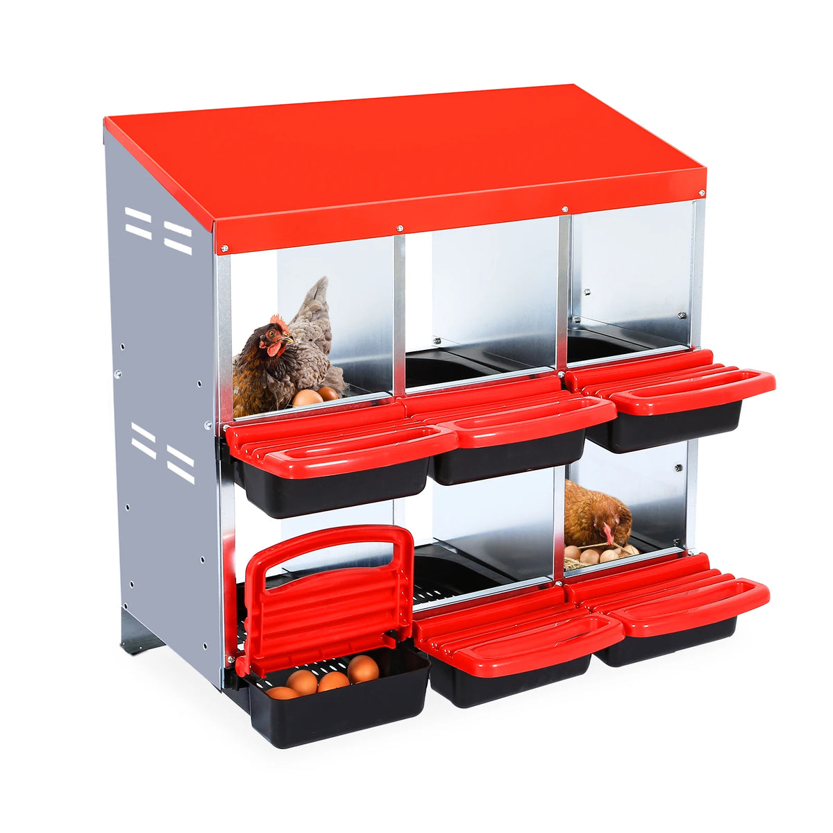 HiMISS Metal Hen Nesting Box With Roll Out Egg Collection Multi Compartment Chicken Coop