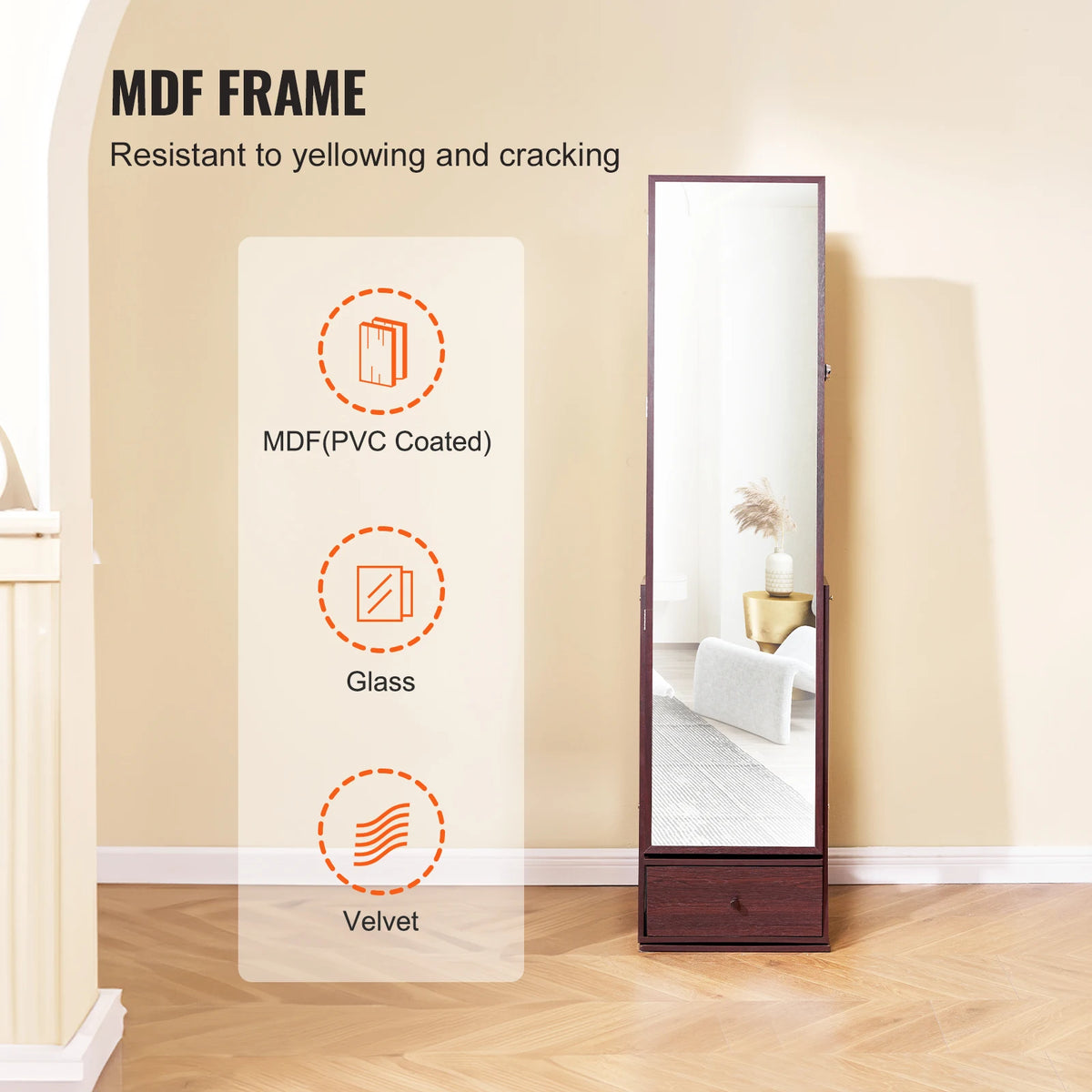 SucceBuy Mirror Jewelry Cabinet 360 Degree Swivel With Lockable Storage
