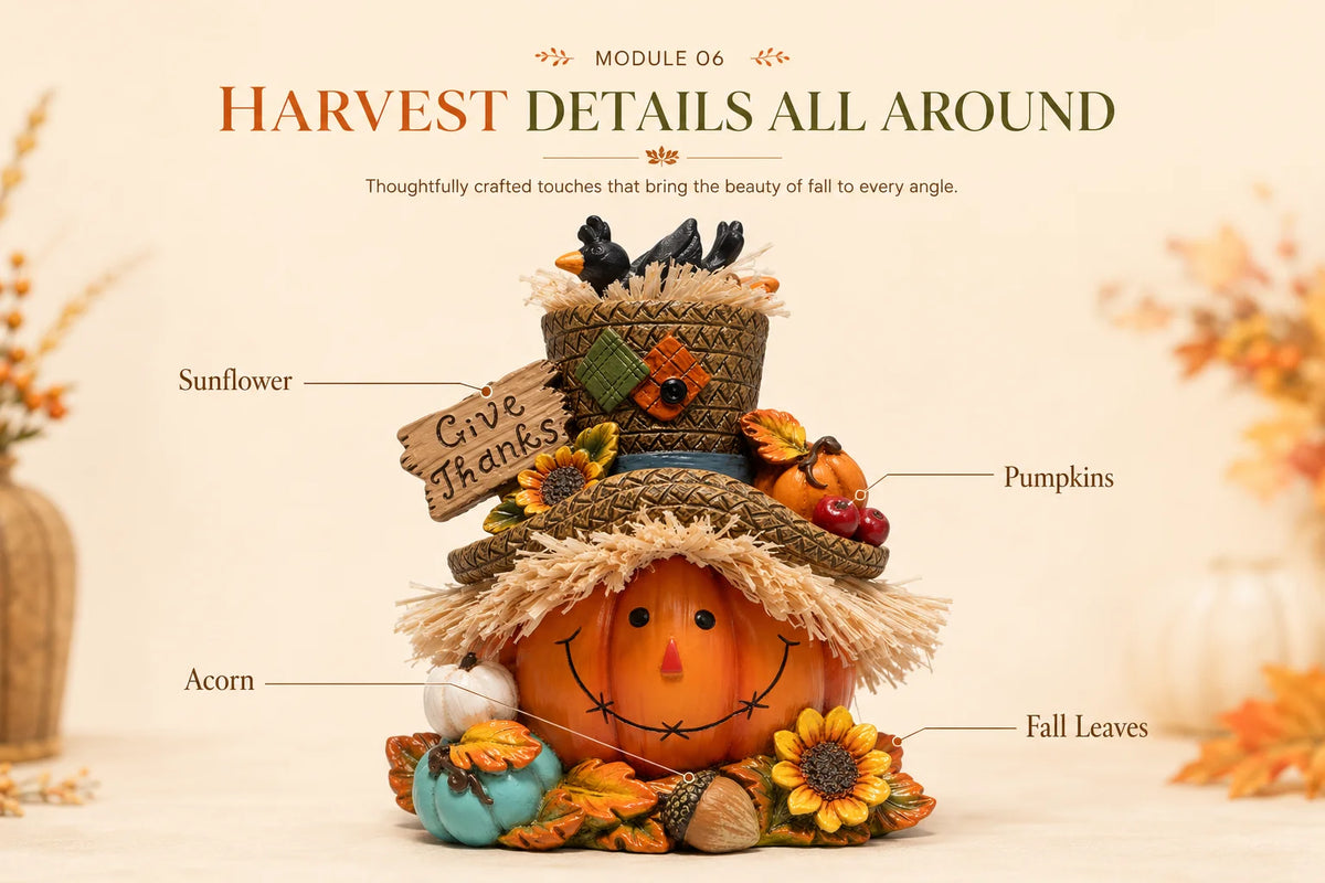 Hodao Thanksgiving Harvest Scarecrow Figurine With Give Thanks Sign
