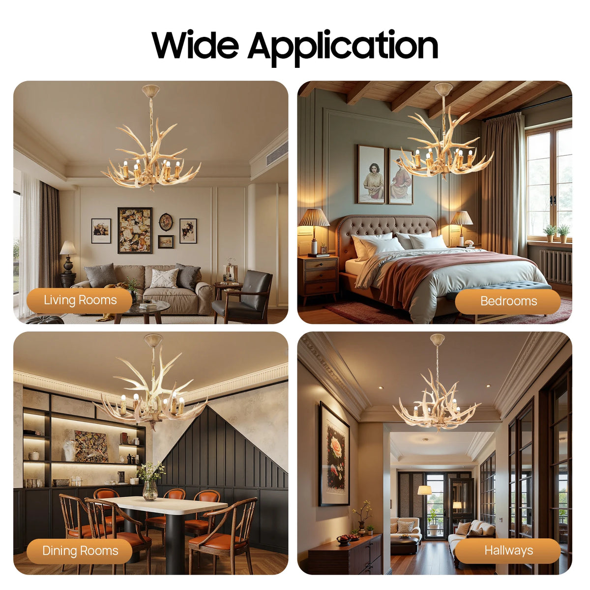 Retro Resin Deer Antler Pendant Ceiling Light For Dining Kitchen