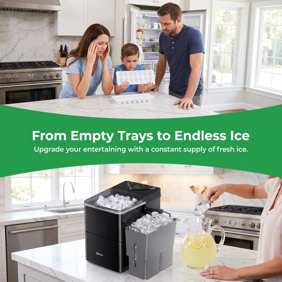 PHILERGO Countertop Ice Maker With Expanding Ice Basket 9 Cubes