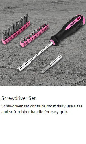DEKO Pink Drill Tool Kit Set: 20V Cordless Power Drill Tool Box with Battery Electric Drill Driver