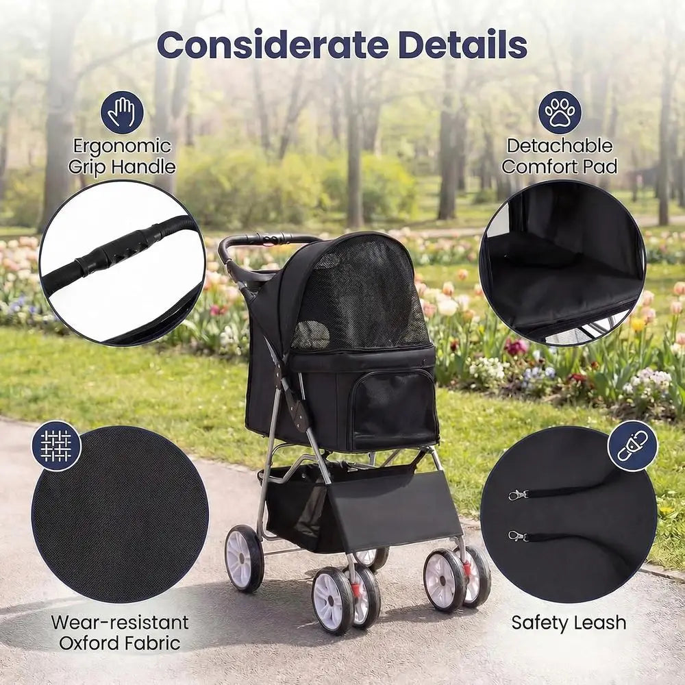 Lightweight Lockable Wheel Pet Stroller For Small Dogs And Cats