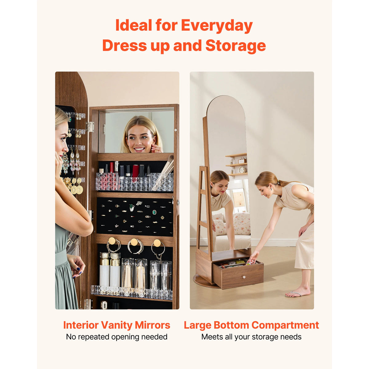 SucceBuy 360 Degree Swivel Jewelry Cabinet With Lockable Mirror Armoire