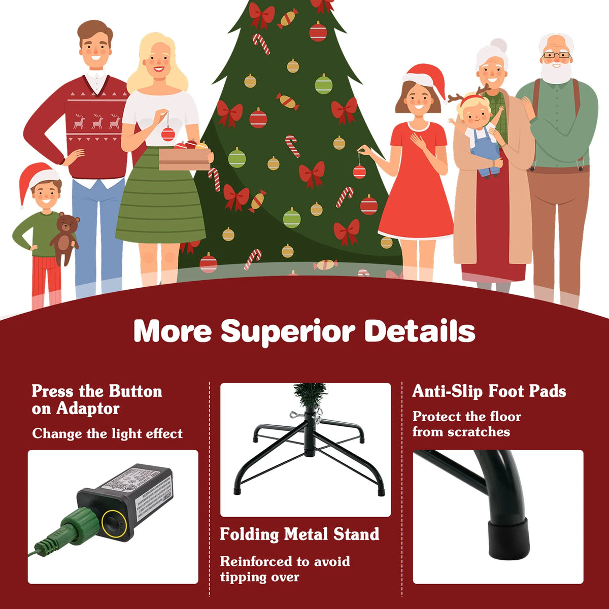 Lifezeal Pre Lit Artificial Christmas Tree With Metal Stand