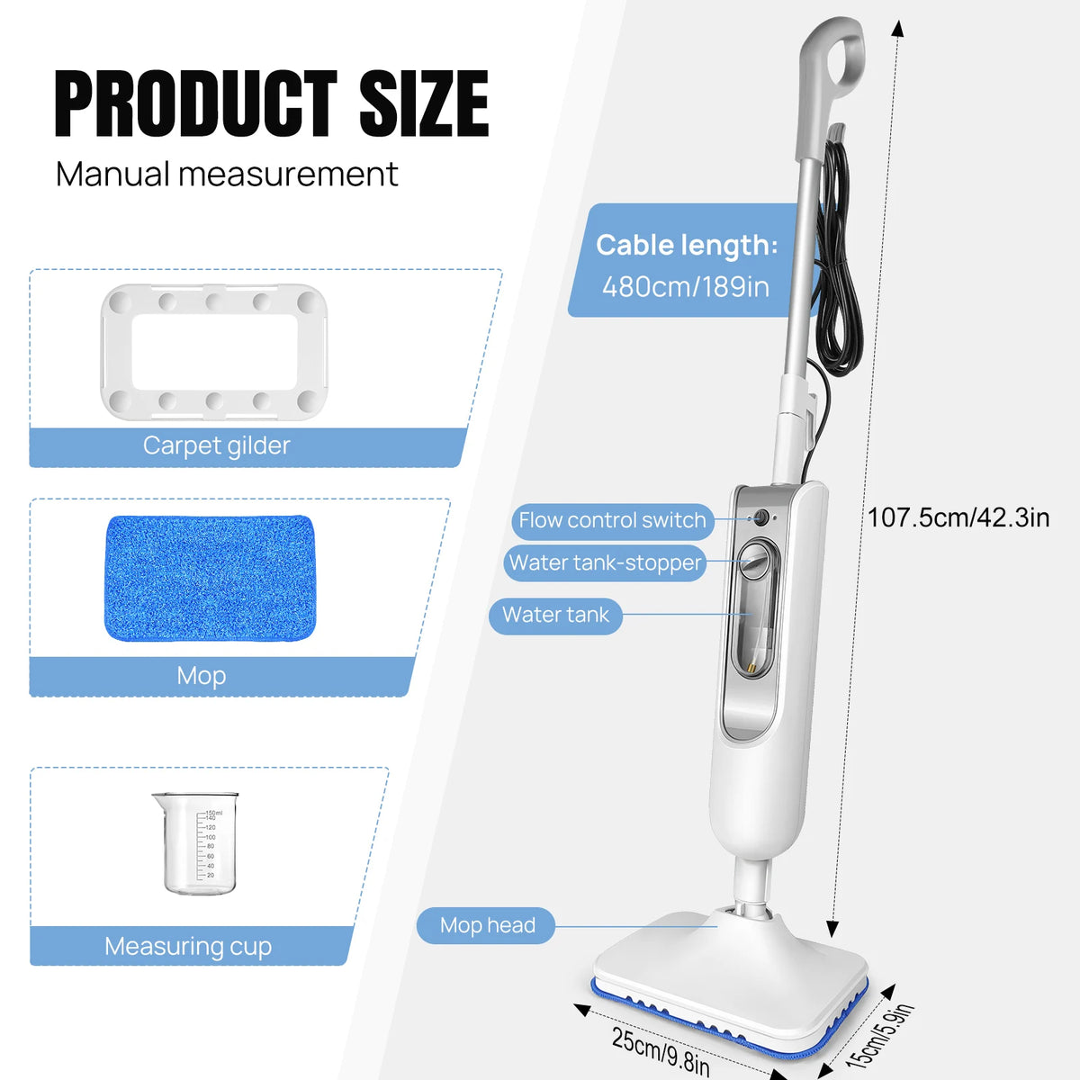 Briefness 1500W Steam Mop Cleaner Removes Bacteria Hardwood Tile Floors