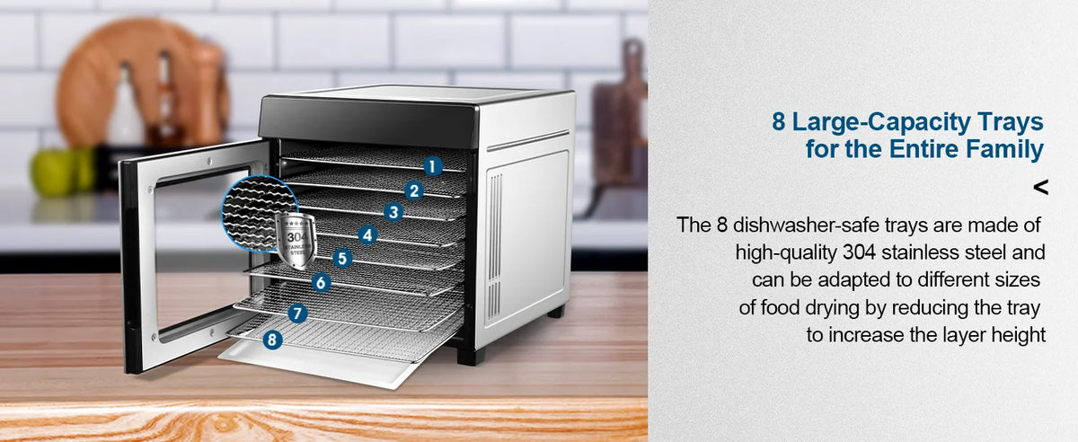 SNDOAS 8 Tray Stainless Steel Dehydrator 600W Digital Timer