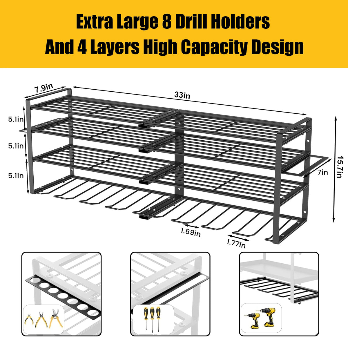 Power Tool Storage Rack 4-Tier Heavy Duty Wall Mount Organizer