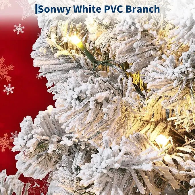 HiMISS Pre Lit Snowy Artificial Christmas Tree With Led Lights