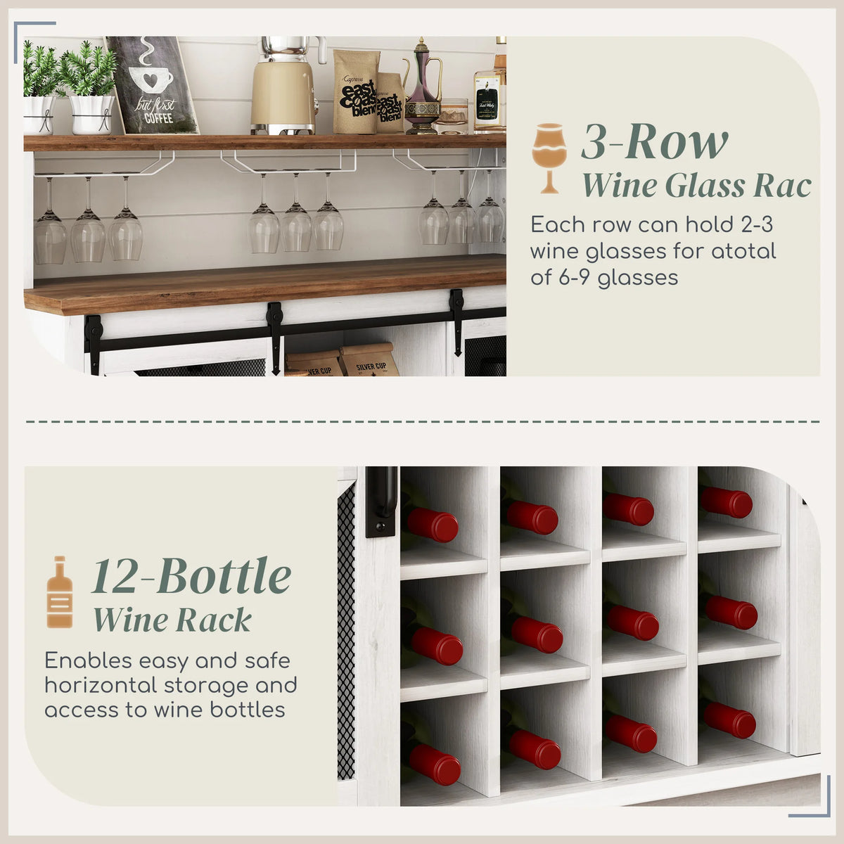 Farmhouse Coffee Bar Cabinet With App Controlled LED Lights