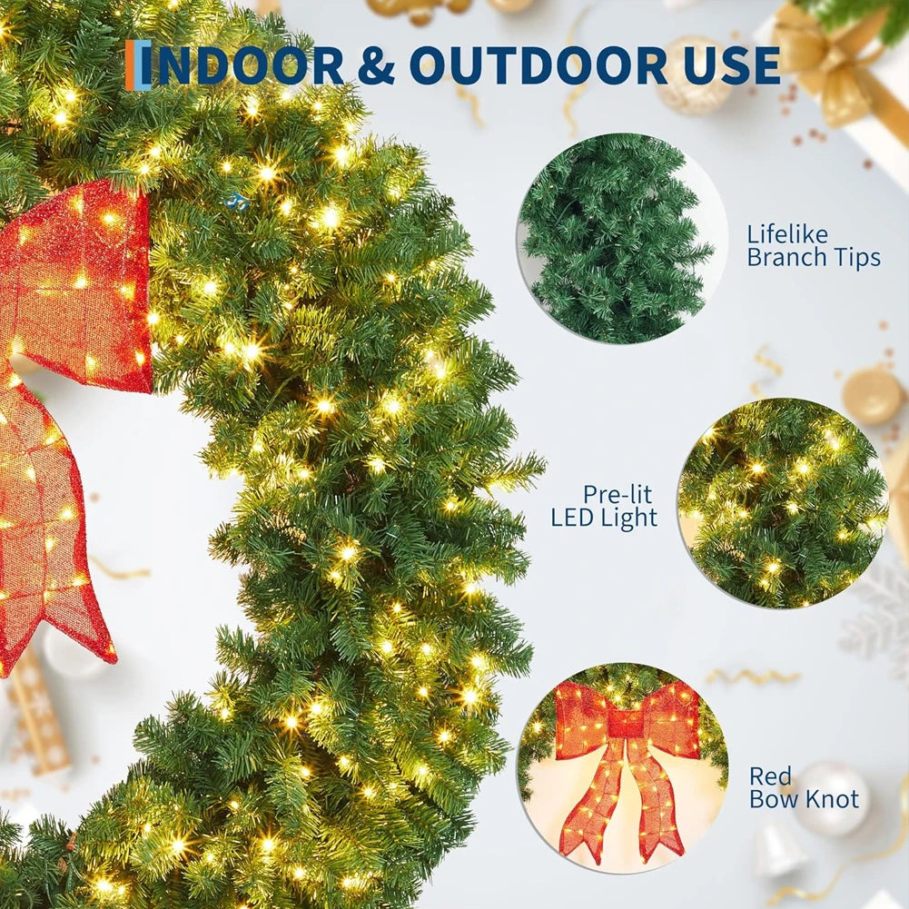 Studyset Pre Lit Artificial Christmas Wreath With Bow And Lights
