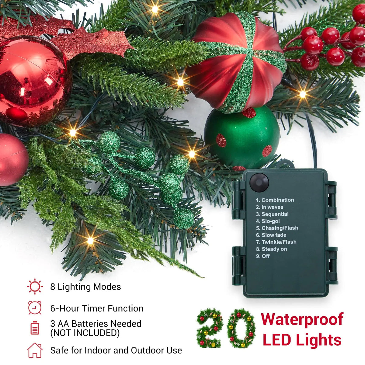 HiMiss Prelit Christmas Garland With Battery Operated Lights