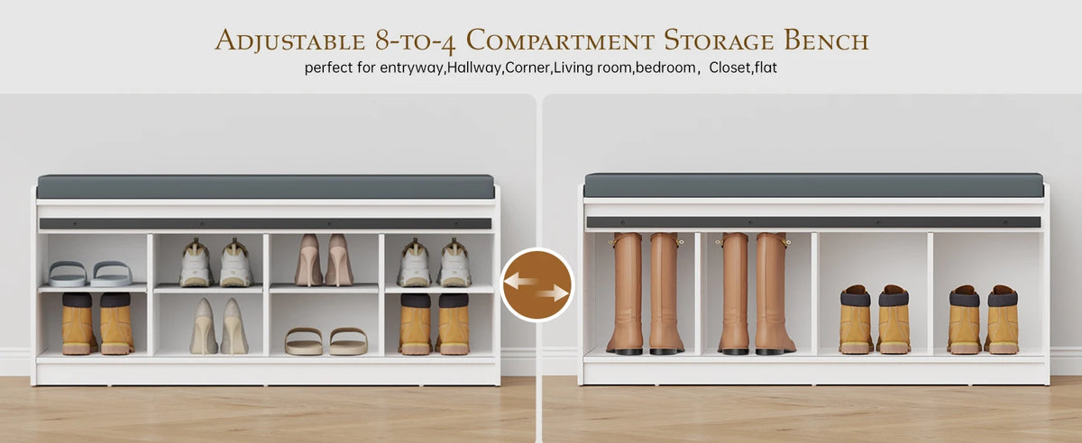 TinyNest Shoe Storage Bench With Linen Cushion Entryway Cabinet