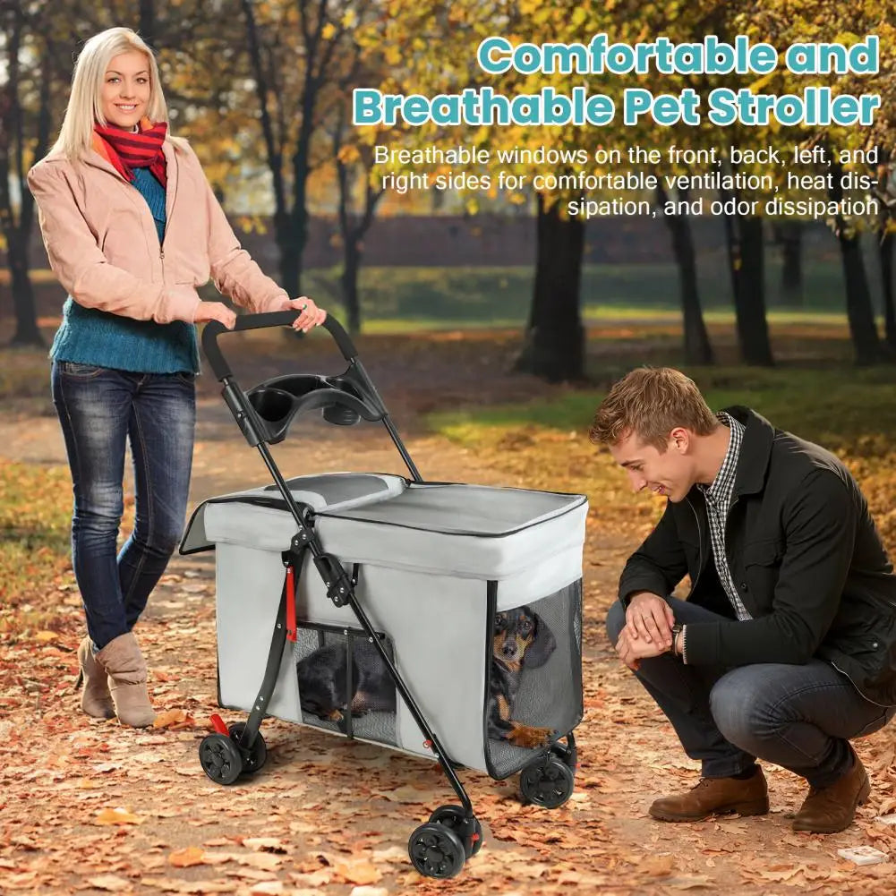 Dog Stroller 360-degree Wheels Foldable Pet Cart 5 Ventilation Windows Removable Tray Outdoor Travel for Small Medium Dogs Cats