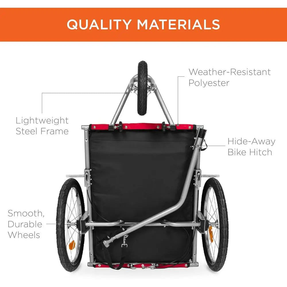 2-in-1 Dog Bike Trailer, Pet Stroller ycle Carrier w/Hitch, Suspension, Visibility lag and Relect, 66lb Weight acity