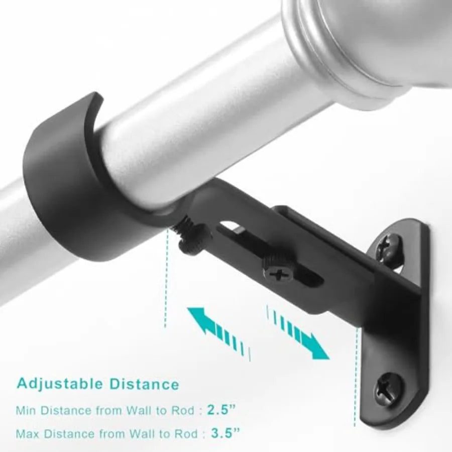Adjustable Curtain Rod Brackets, Metal Window Drapery Rod Hanger Holders Hooks for 1 inch Rods,3